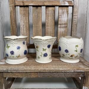 Set Of 3 Lenox Mini Pansy Violets And Butterflies Vases